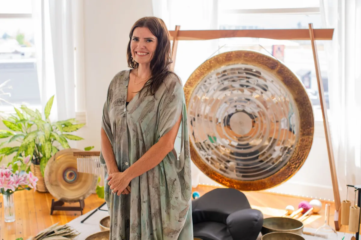 Kelly Rose, host of the Conscious Living Fair, in her sound healing studio