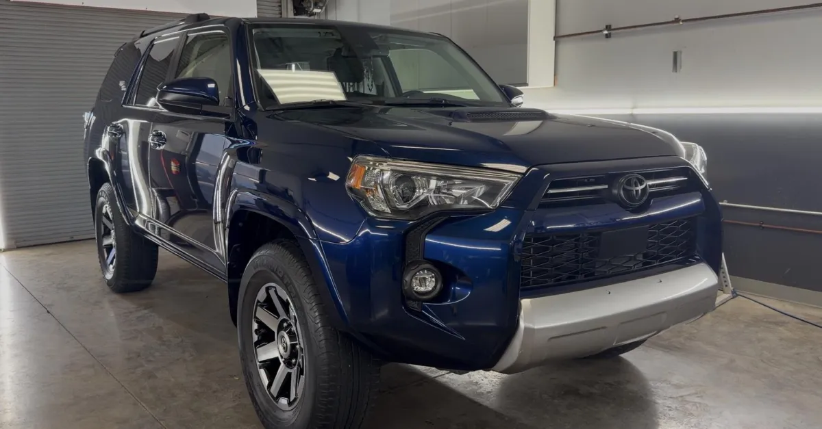Ceramic-coated blue Toyota 4Runner showing enhanced gloss at Island Elite Detail in Kihei.