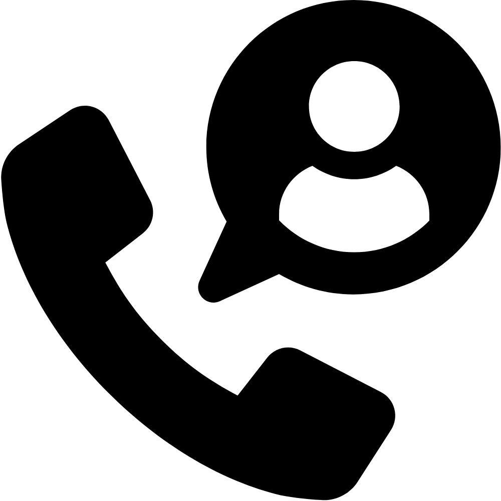 Black phone icon with a person symbol indicating customer service or AI answering service.