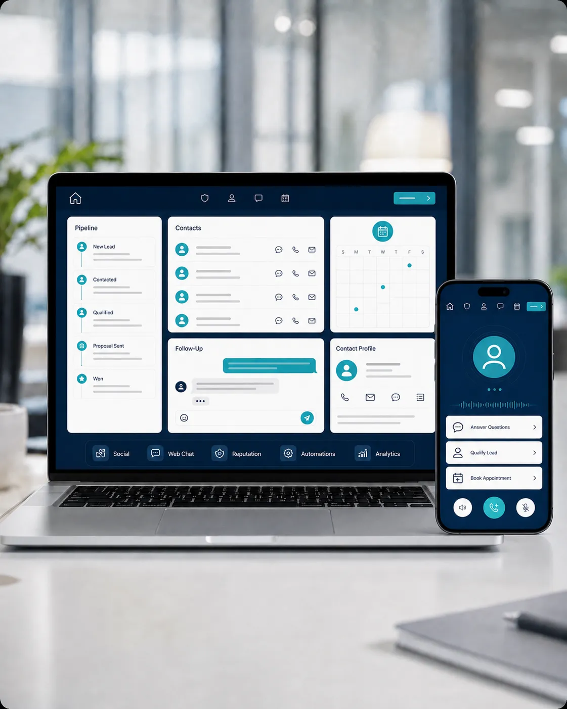 MSS Growth package with Claire CRM pipeline calendar and customer follow-up