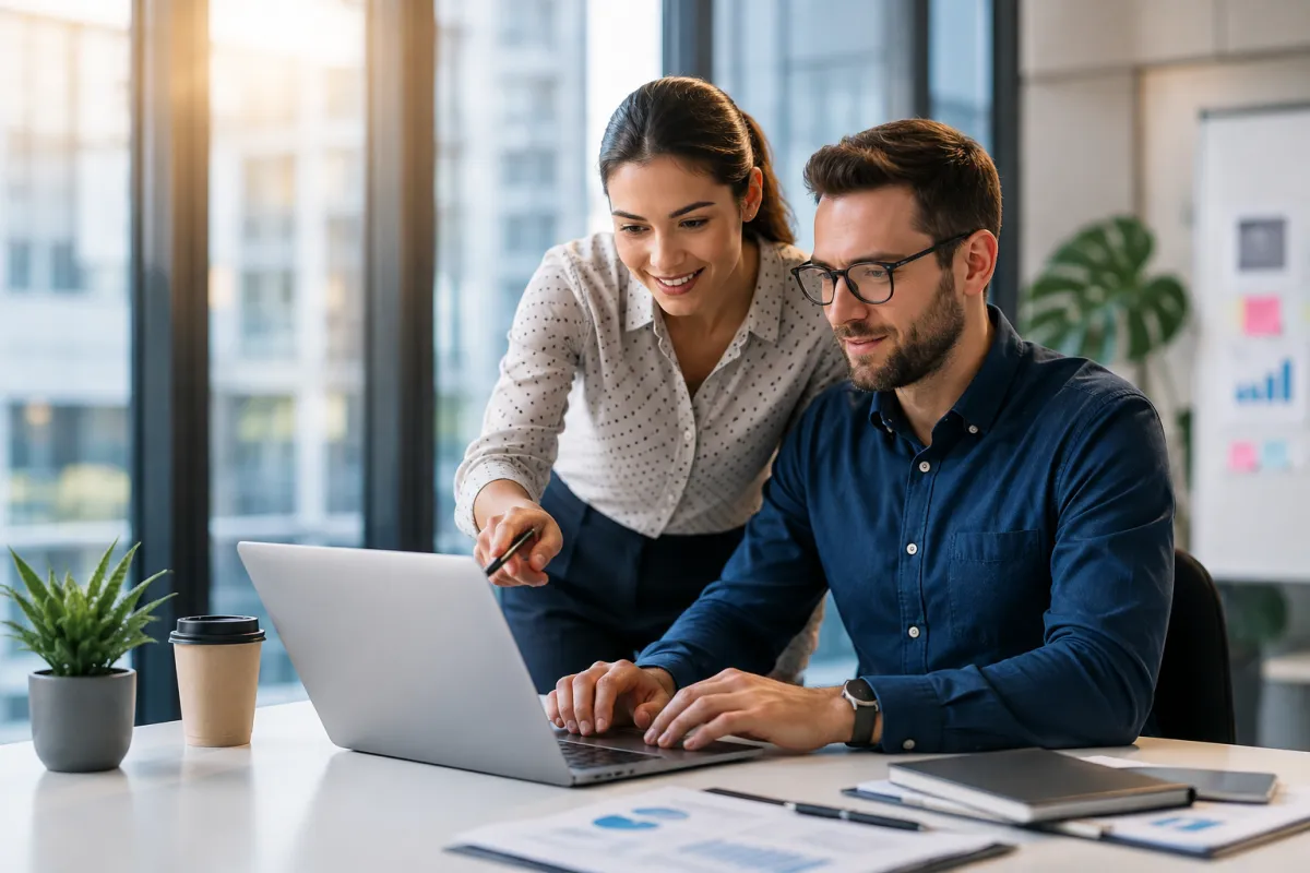 Professional and warm portrait of a local business owner in their natural work environment, conveying trust and market leadership