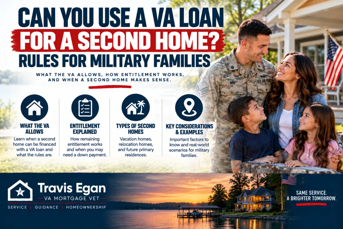 Air Force family reviewing VA loan rules for buying a second home, including entitlement and occupancy requirements