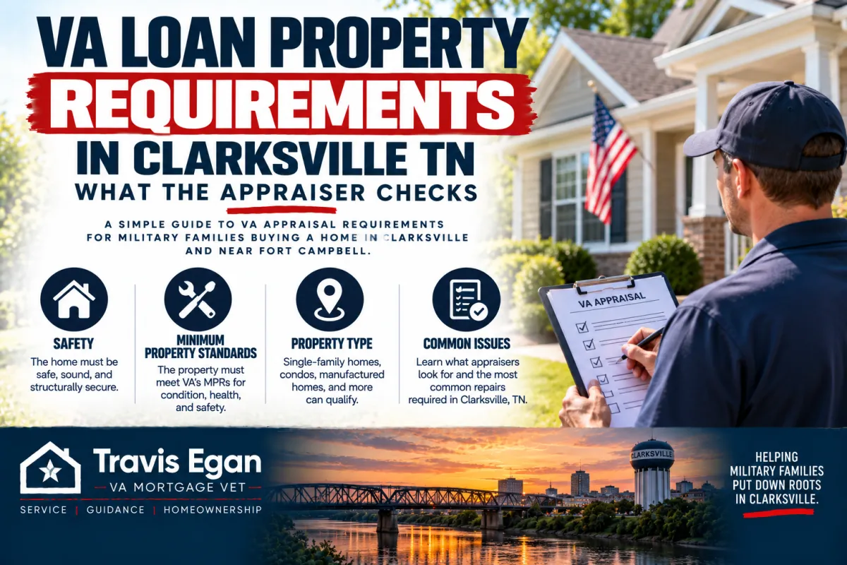 VA appraiser reviewing property requirements at a home in Clarksville, Tennessee for a VA loan near Fort Campbell