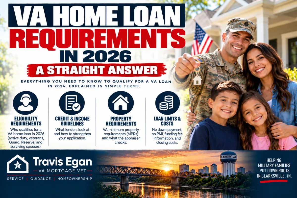 Military family holding house keys outside their home with VA home loan requirements for 2026, including eligibility, credit, income, property standards, and loan costs