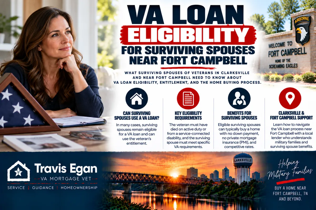 Surviving military spouse near Fort Campbell reviewing VA loan eligibility, entitlement, and homebuying benefits in Clarksville, Tennessee