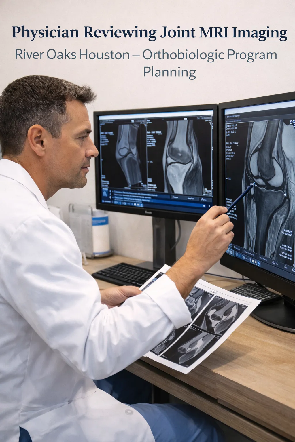 Physician reviewing knee imaging at Valere Regenerative, River Oaks, Houston