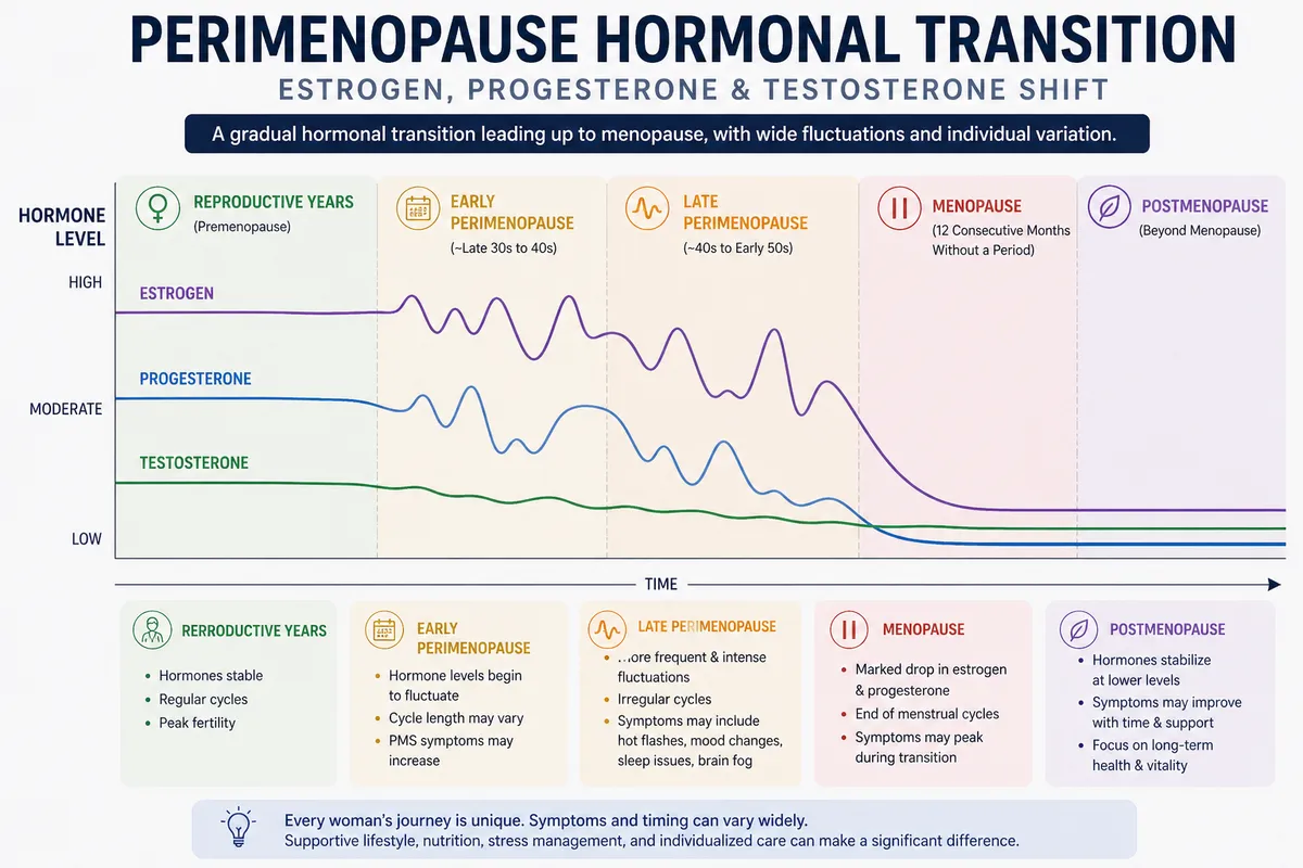 Perimenopause hormone changes in estrogen, progesterone and testosterone over time