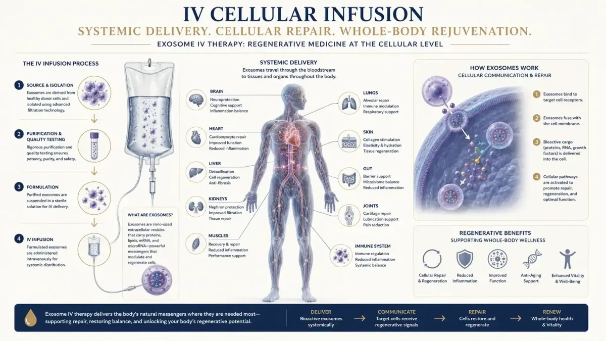 IV Cellular Infusion: How Systemic Delivery of Exosome-Derived Biologics Works and Who It's For