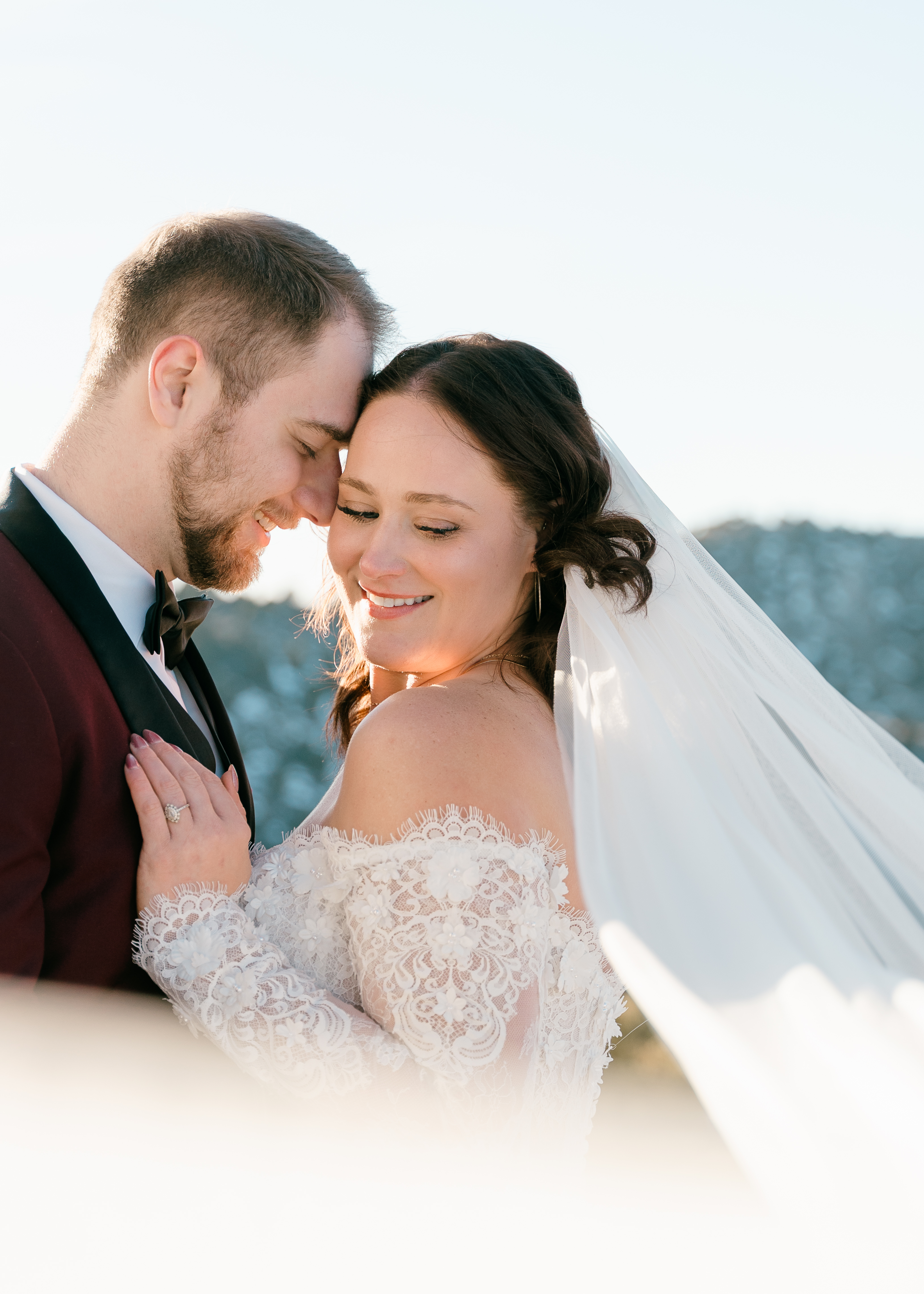 groom and bride with veil 
