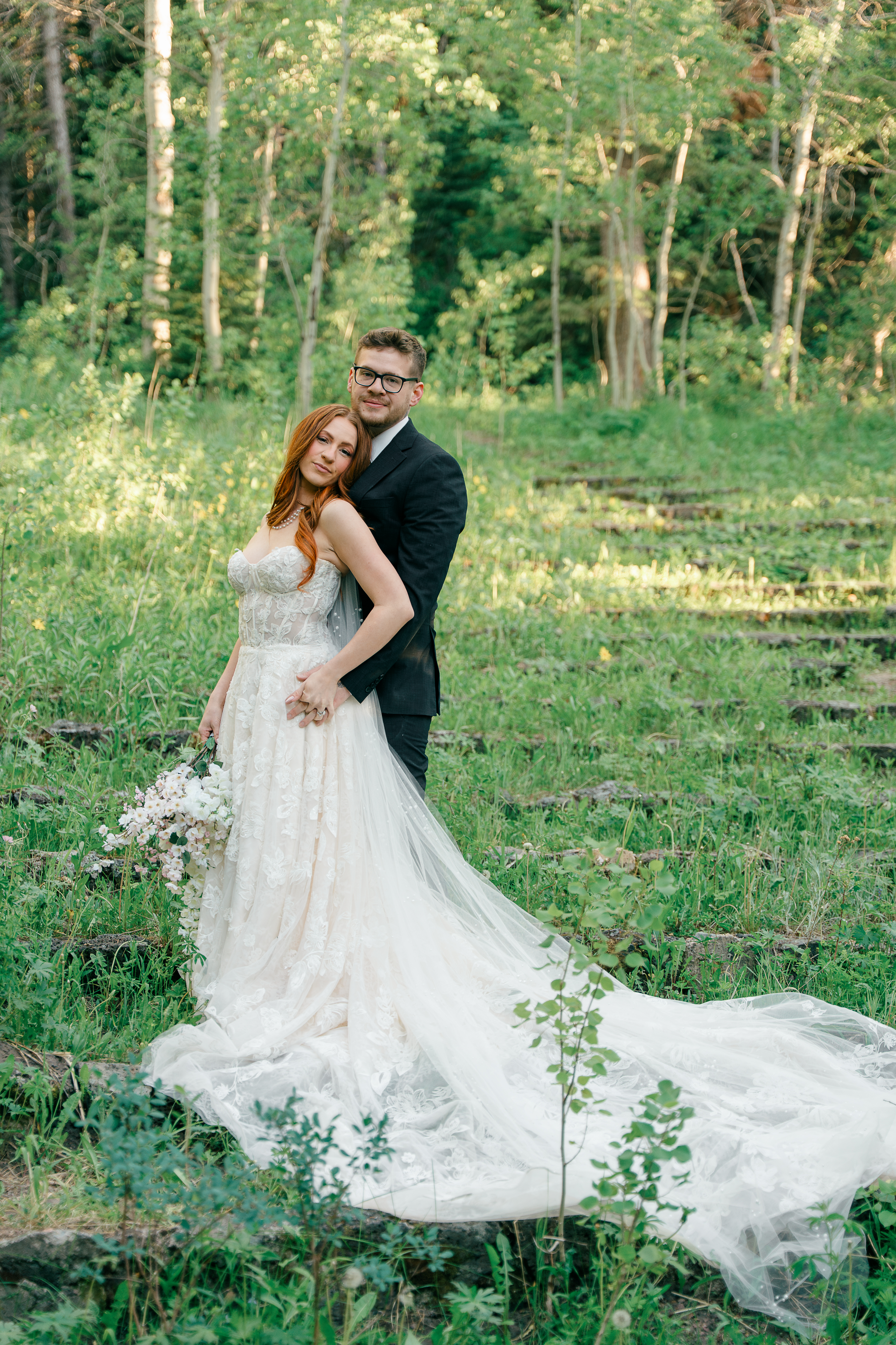 bride and groom in traditional pose