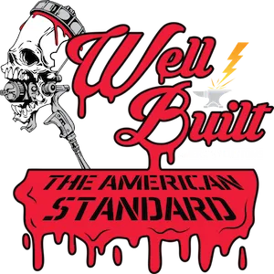 Logo of an auto body shop called Well Built American Customs.