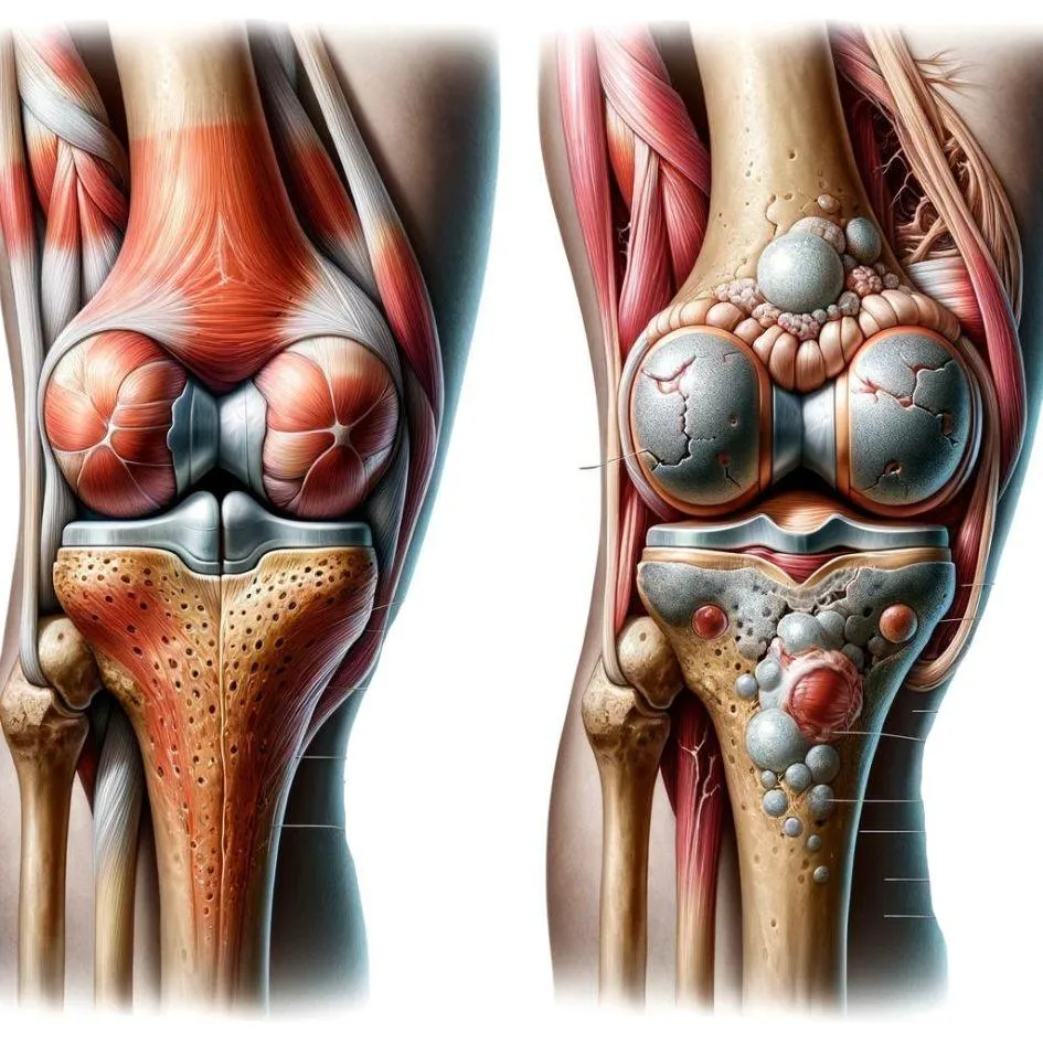 healthy knee looks like versus an inflamed painful knee