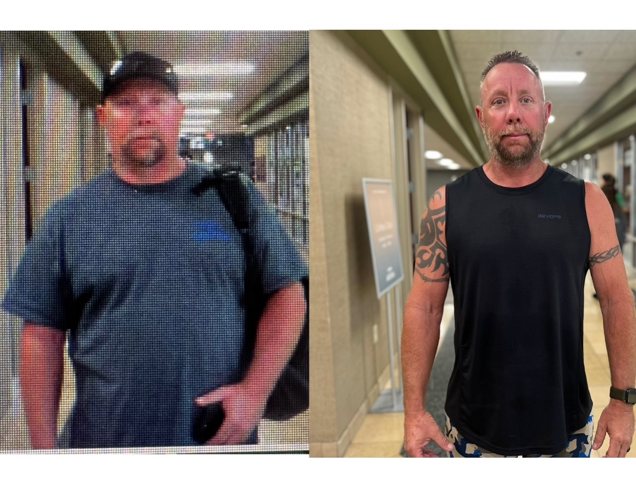 A young woman filling out a form on a tablet at a kitchen counter, surrounded by fresh fruits and vegetables.