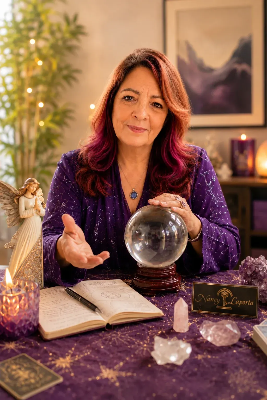 Nancy Laporta, international medium and spiritual guide, smiling in a portrait photo