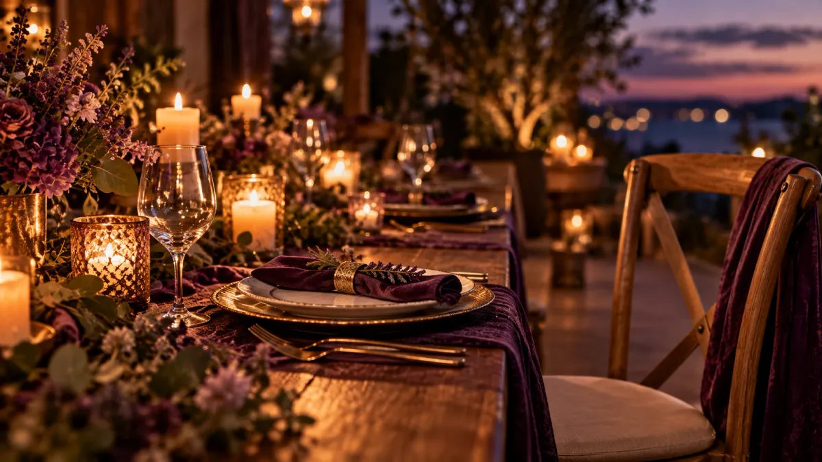A candlelit dinner table with an empty place set, for a Dinner with Spirit