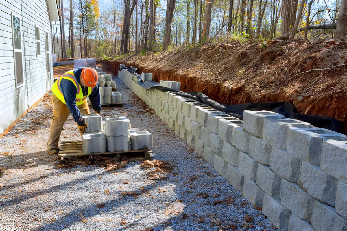 Experienced concrete patio contractors near me installing a new slab