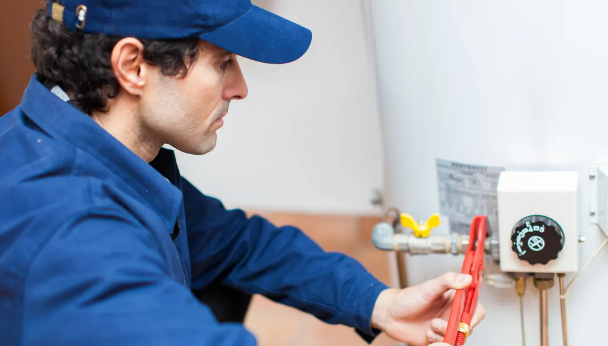 plumber fixing the water heater