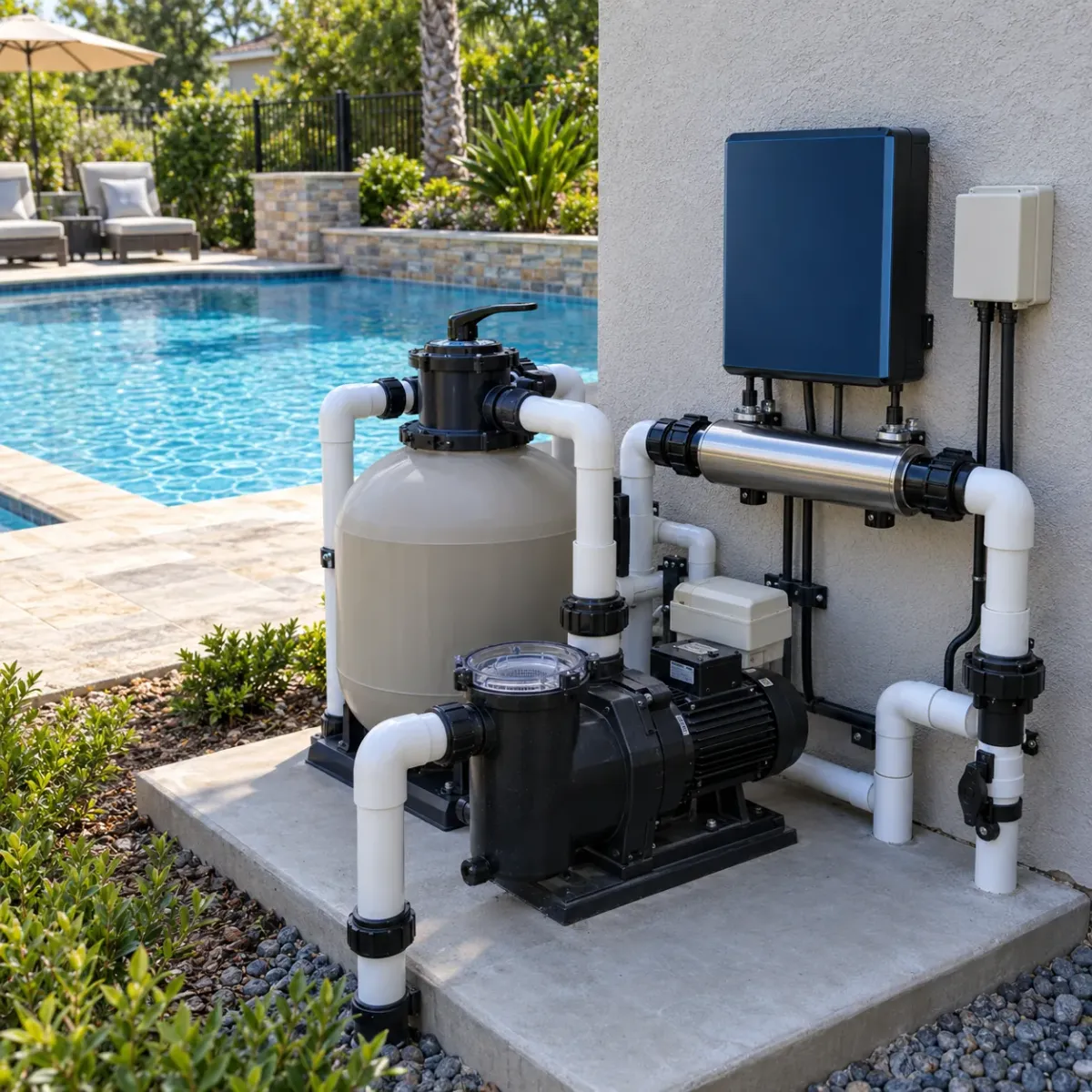Existing residential pool equipment pad