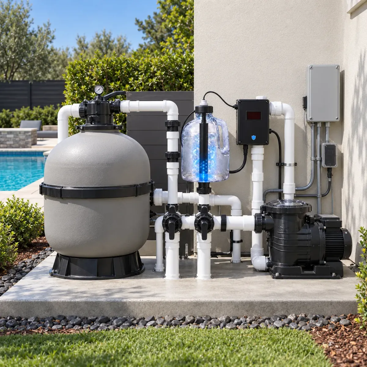 IMAGE PLACEHOLDER 4: Fusion44x equipment close-up within residential pool equipment pad