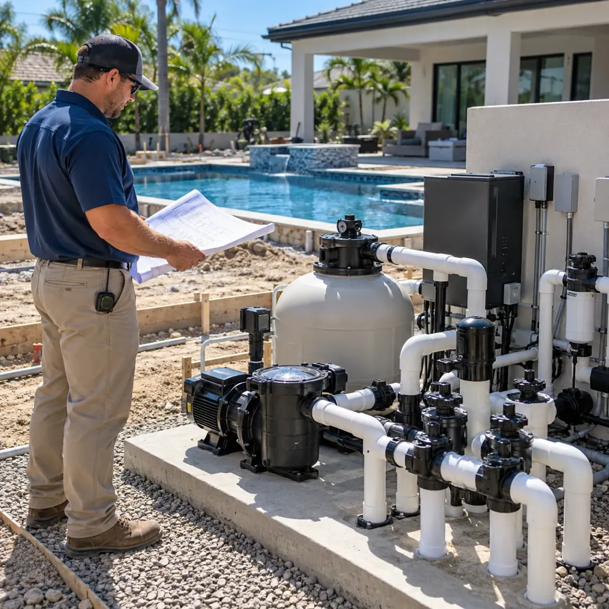 New pool equipment planning before construction is complete
