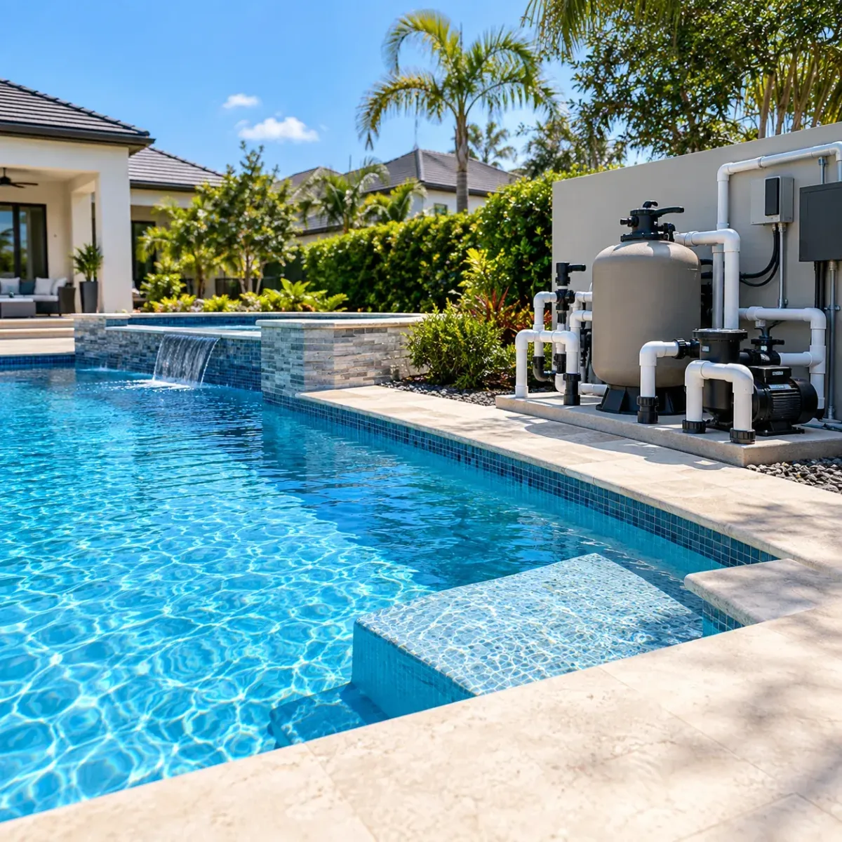 Pool professional reviewing equipment and project information for Fusion44X