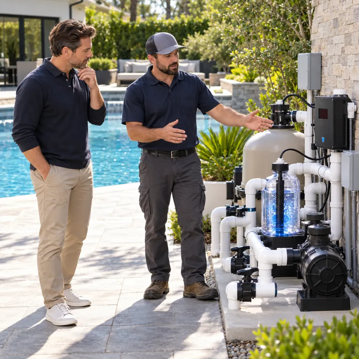 Pool professionals discussing Fusion44X professional support