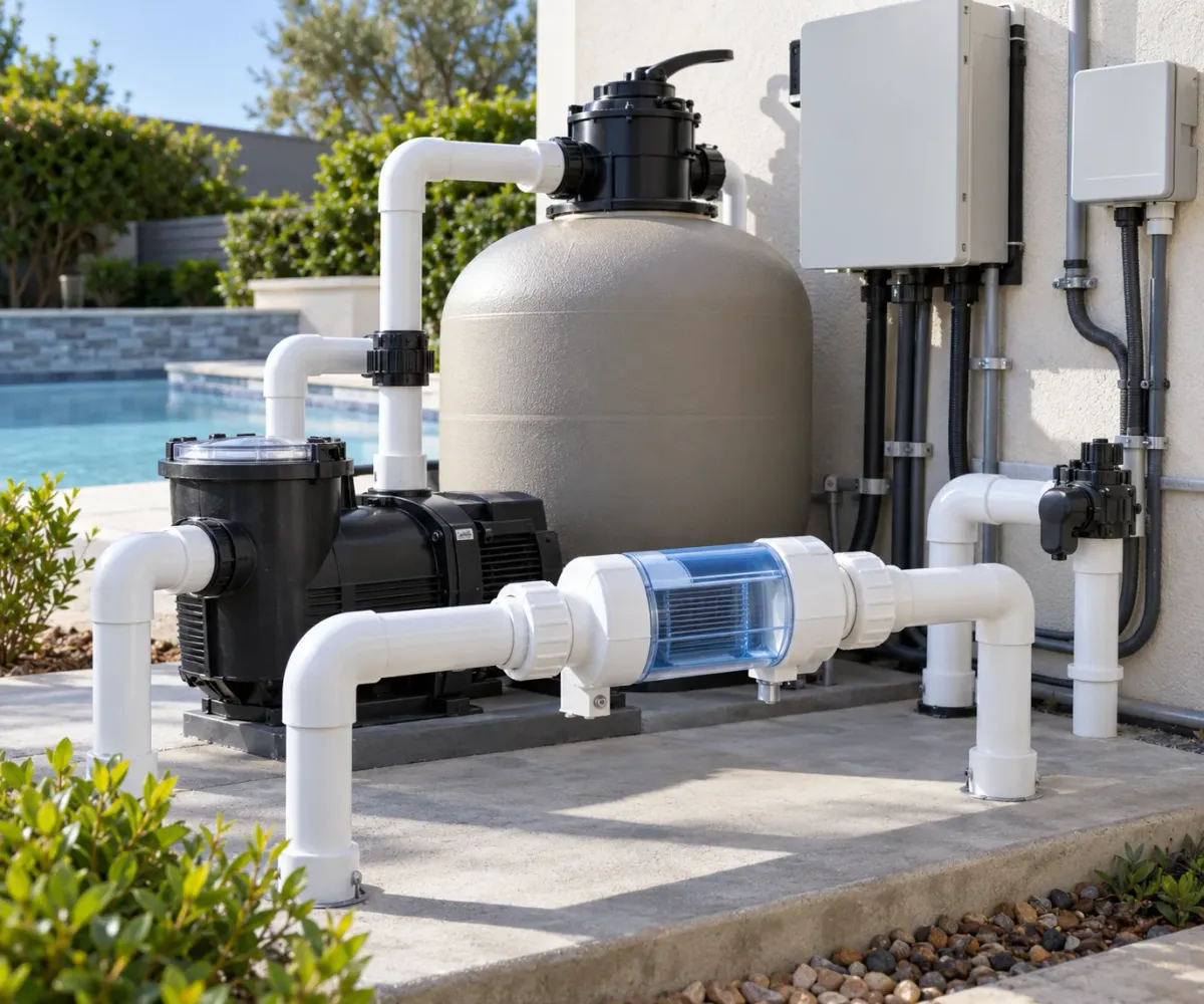 Saltwater pool equipment with salt cell context