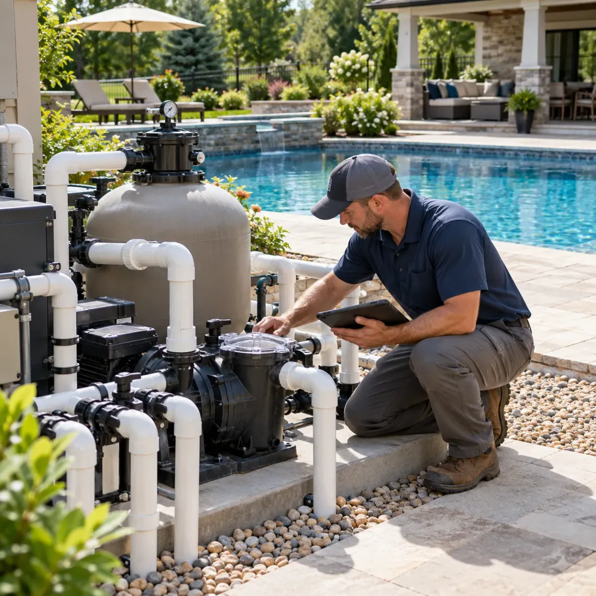 Existing residential pool equipment being reviewed