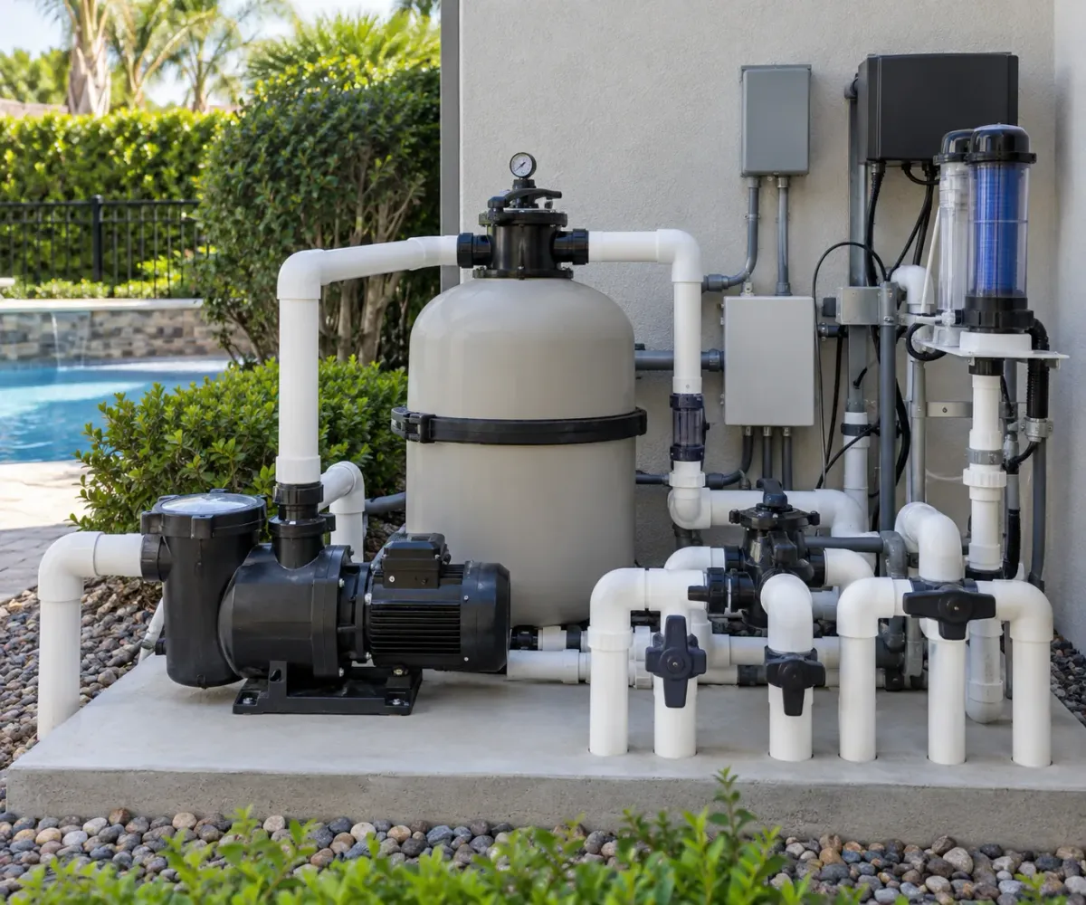 Example equipment-pad photo for a Fusion44X pool compatibility review