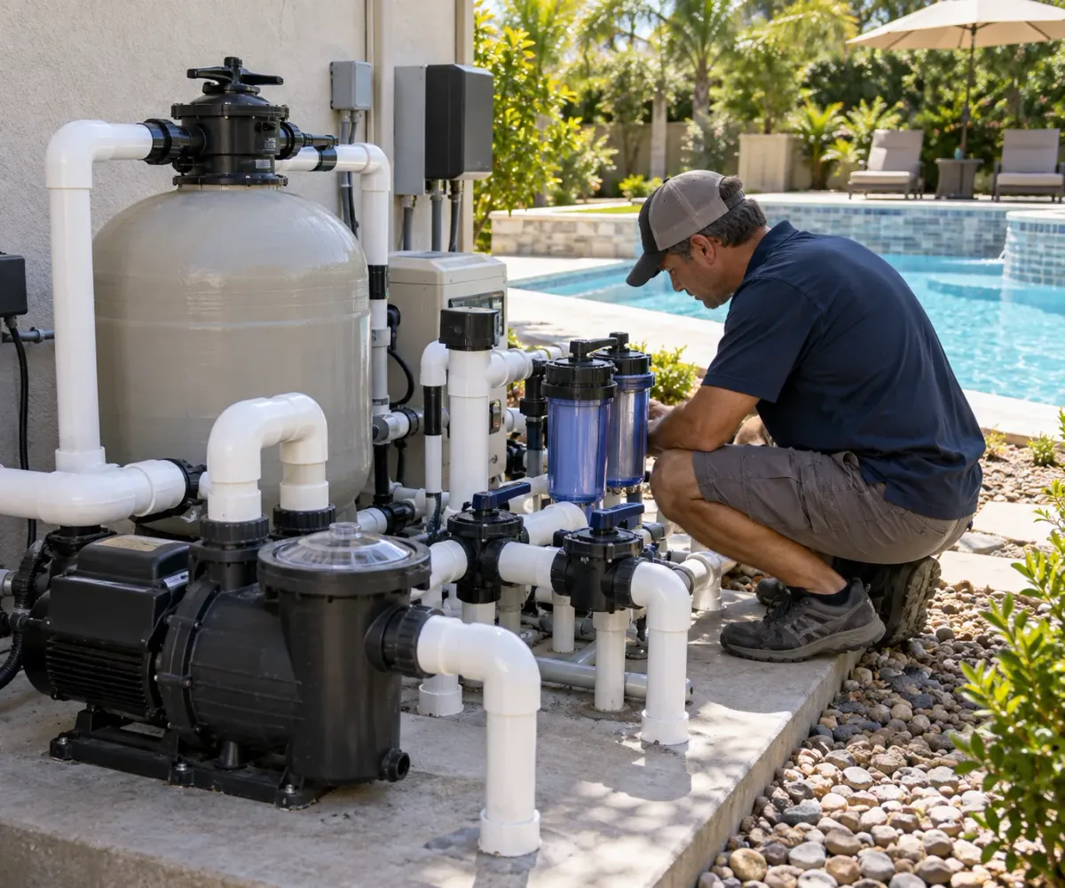 Pool professional evaluating a mineral pool for possible Fusion44X conversion