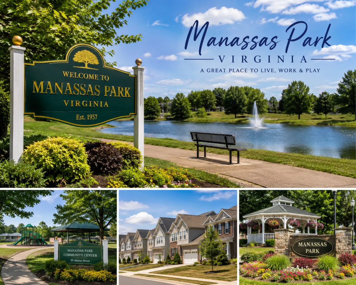 A scenic view of Manassas Park, Virginia showcasing local parks and homes
