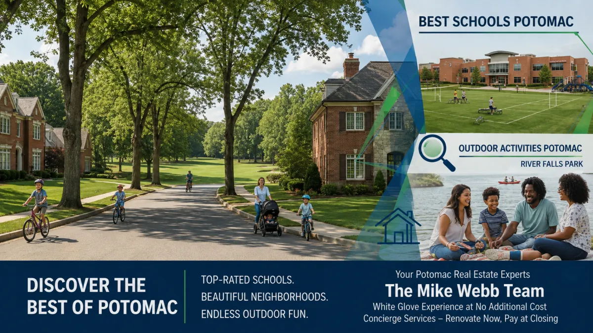 A scenic view of a family-friendly neighborhood in Potomac, MD