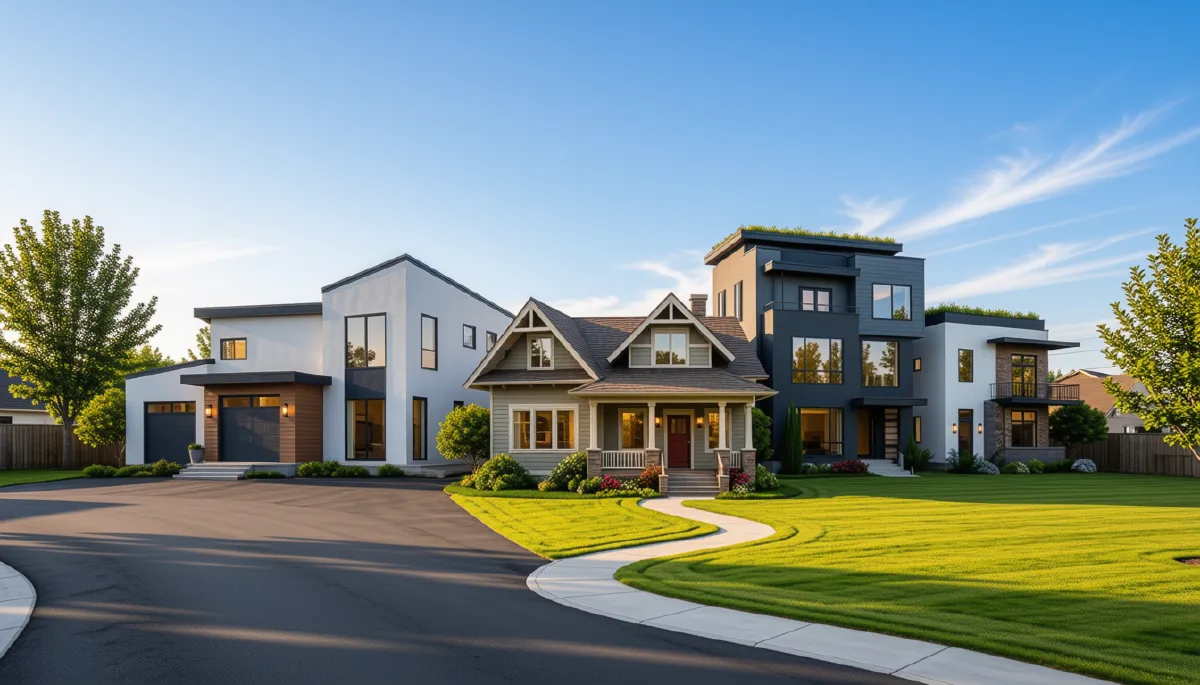 Streetscape of Penrose with modern apartments and townhouses