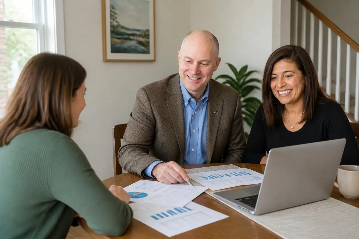 Arlington VA homeowner and agent reviewing pricing charts at a table
