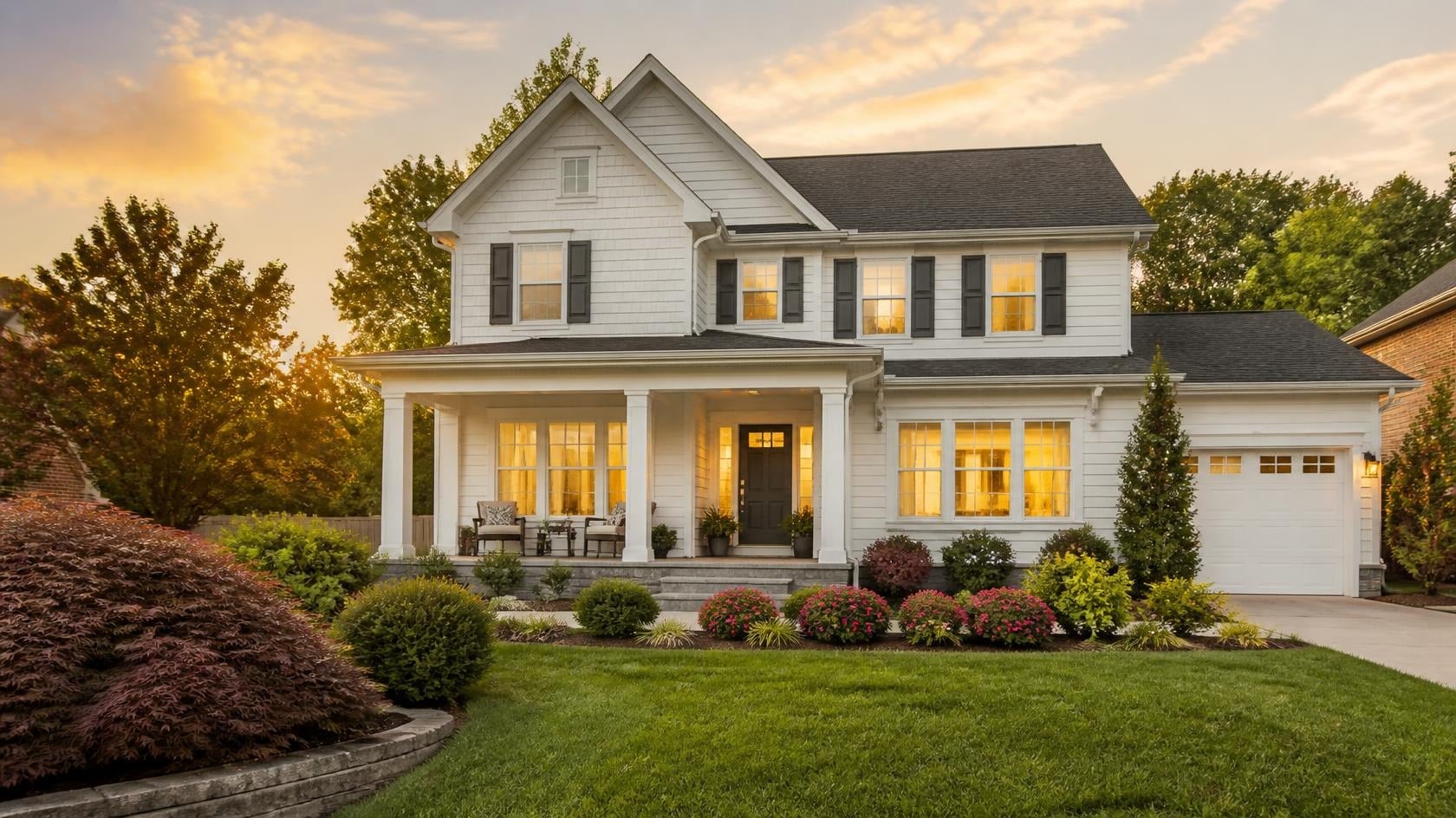 Exterior of Arlington VA home for sale at sunset