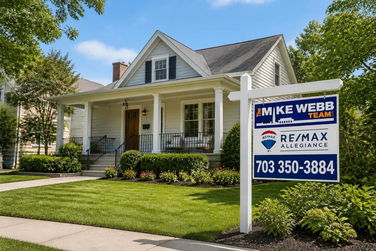 Professional photo of Arlington VA home with for-sale sign in yard