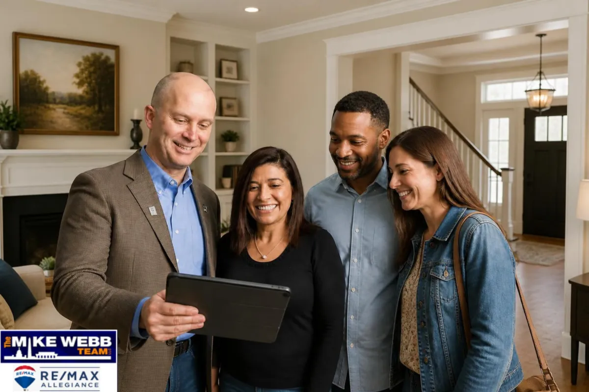 Classic Arlington VA family home with agent and tablet in foreground