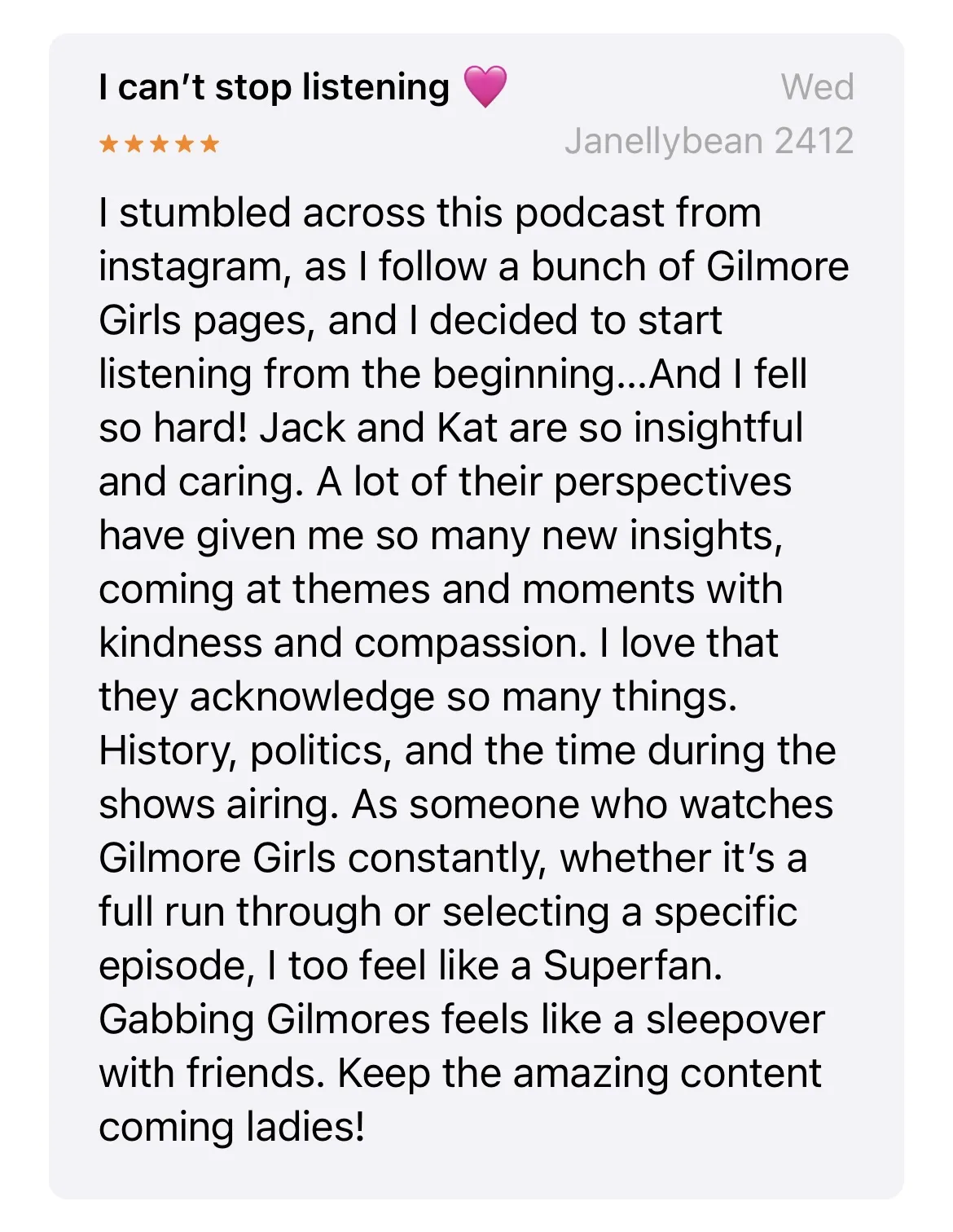 review of the gabbing gilmore podcast