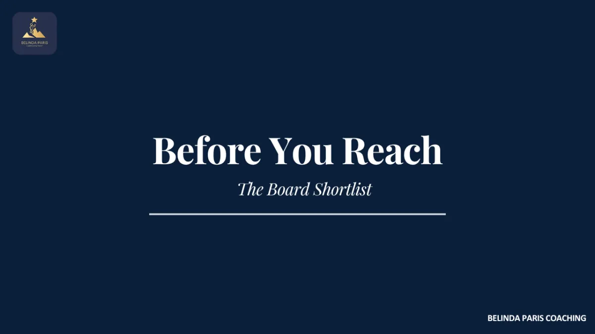 Board search consultant assessing a senior candidate before a shortlist