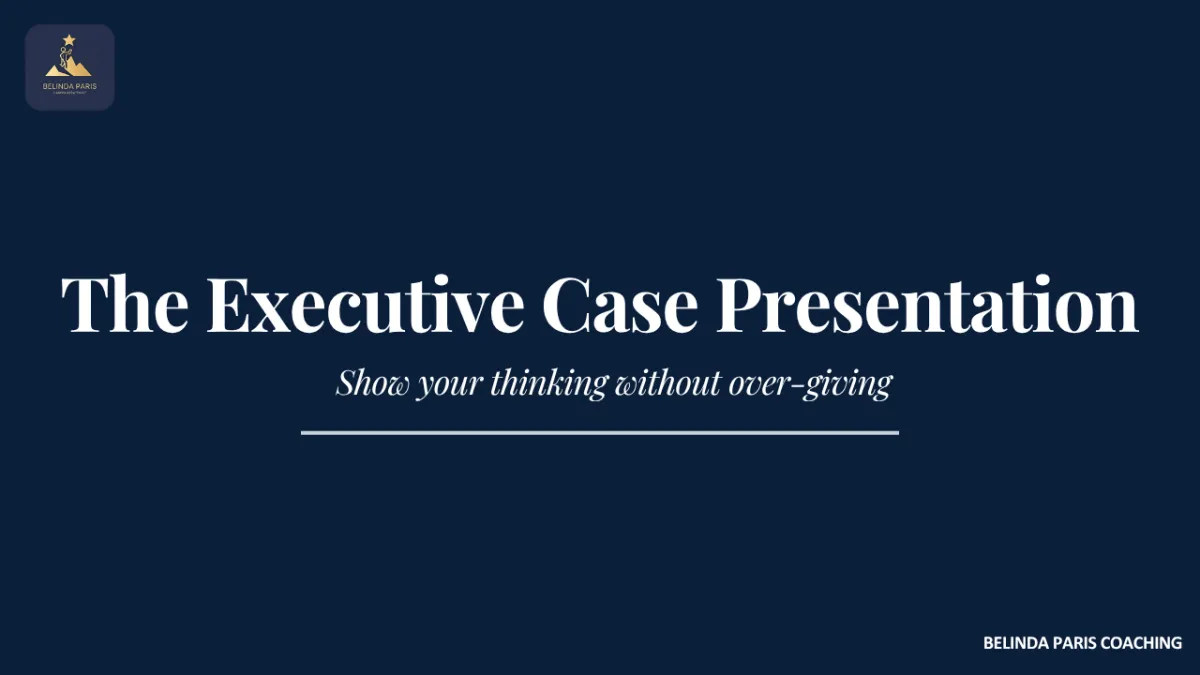 Senior executive presenting a concise case response to an interview panel