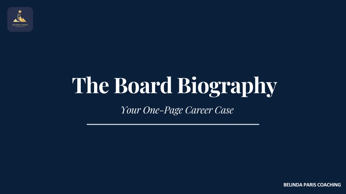 One-page board biography prepared for a non-executive director search