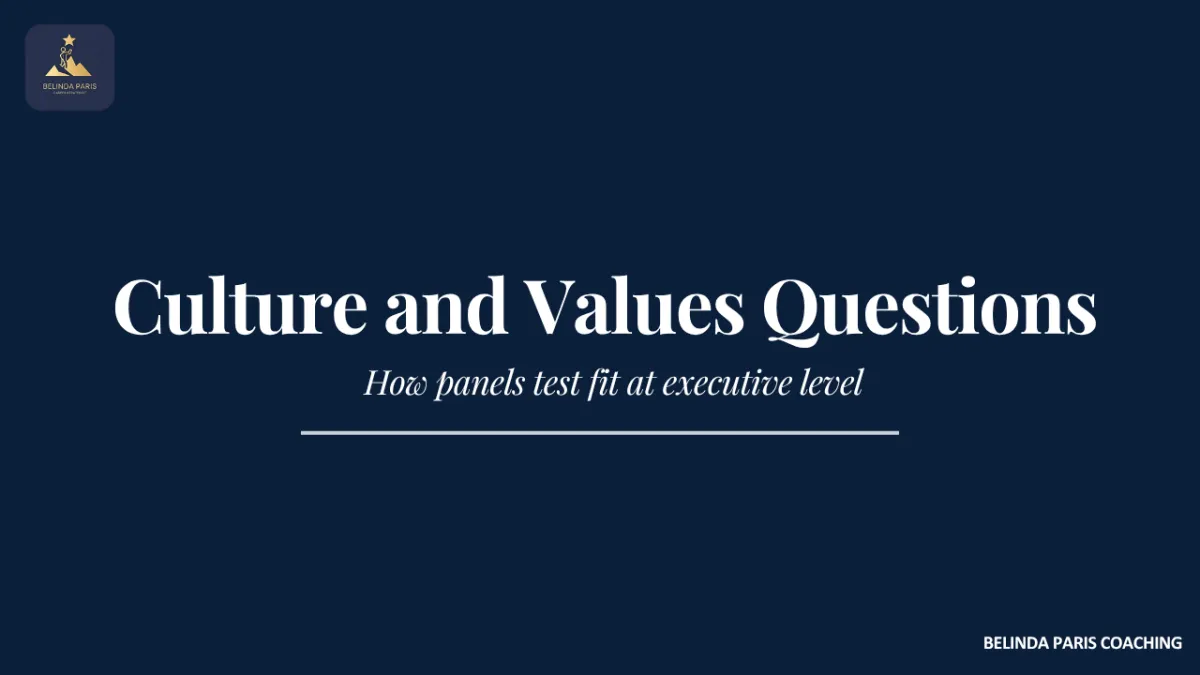 Executive discussing values with an interview panel