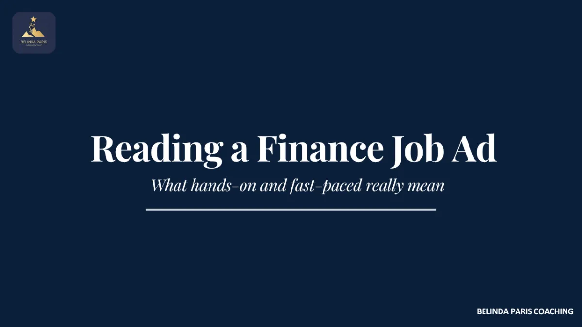 Finance professional reading a job advertisement closely