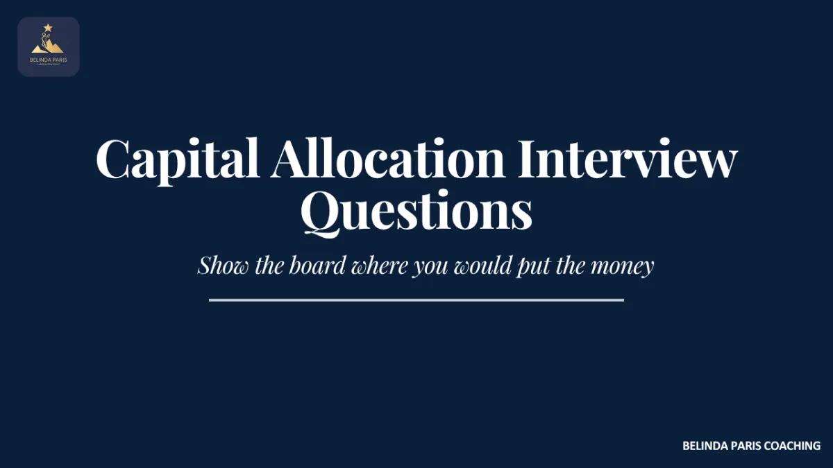 CFO presenting an investment decision framework to a board interview panel