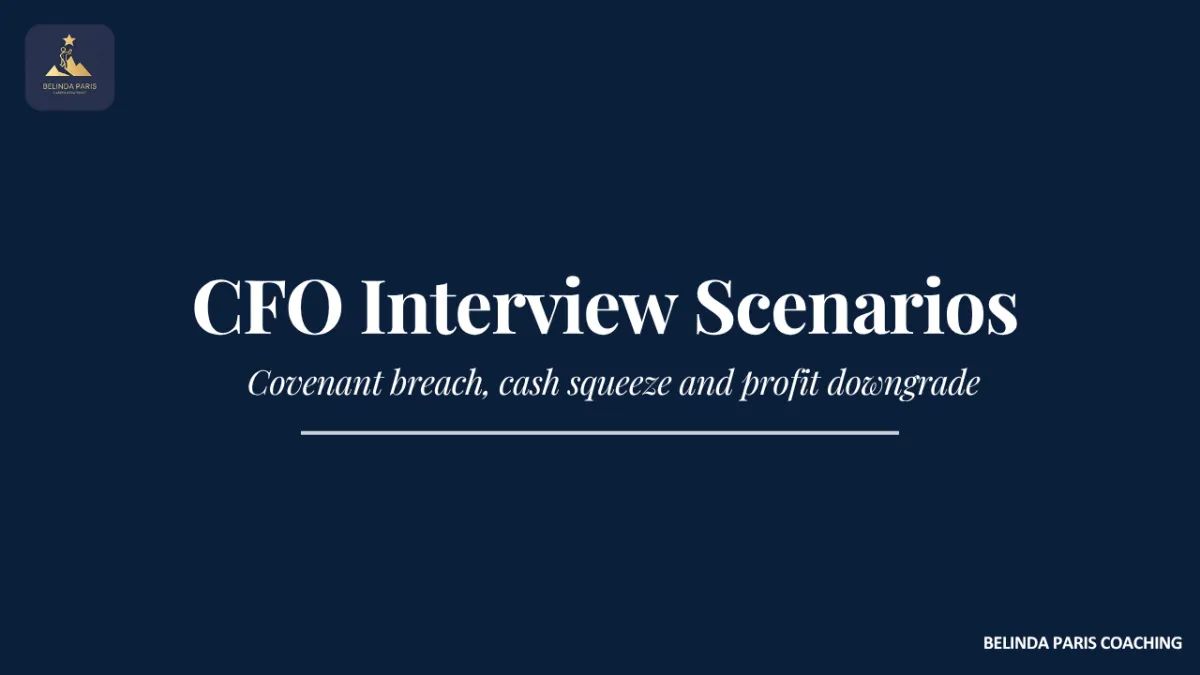 CFO candidate working through a business scenario in front of an interview panel