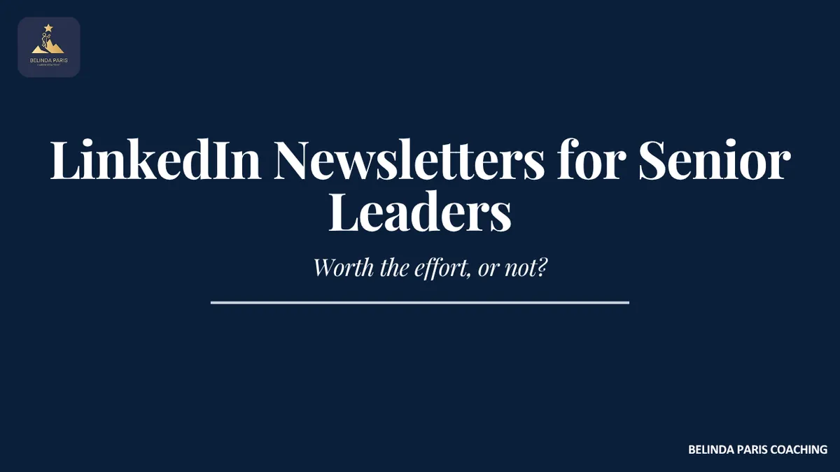 Senior finance leader writing a LinkedIn newsletter article at a desk