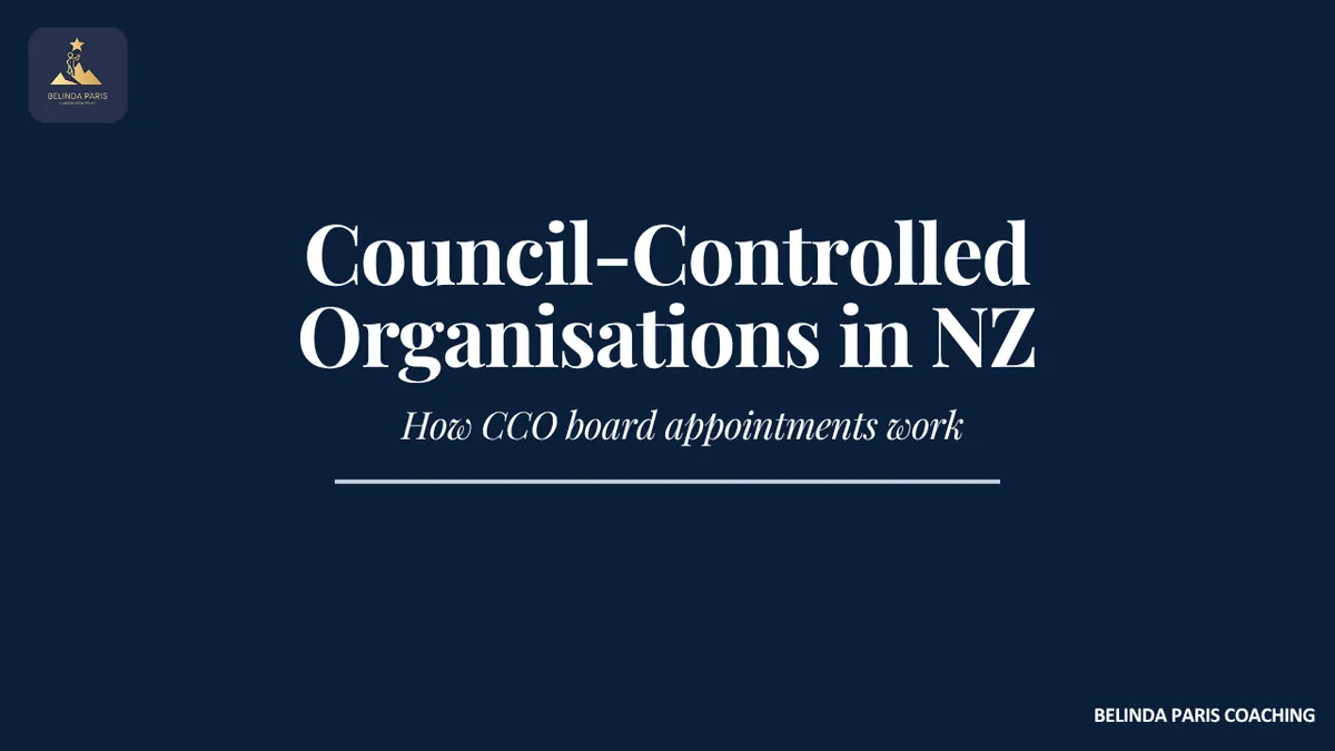 Senior executive reading a council board vacancy notice in a New Zealand office