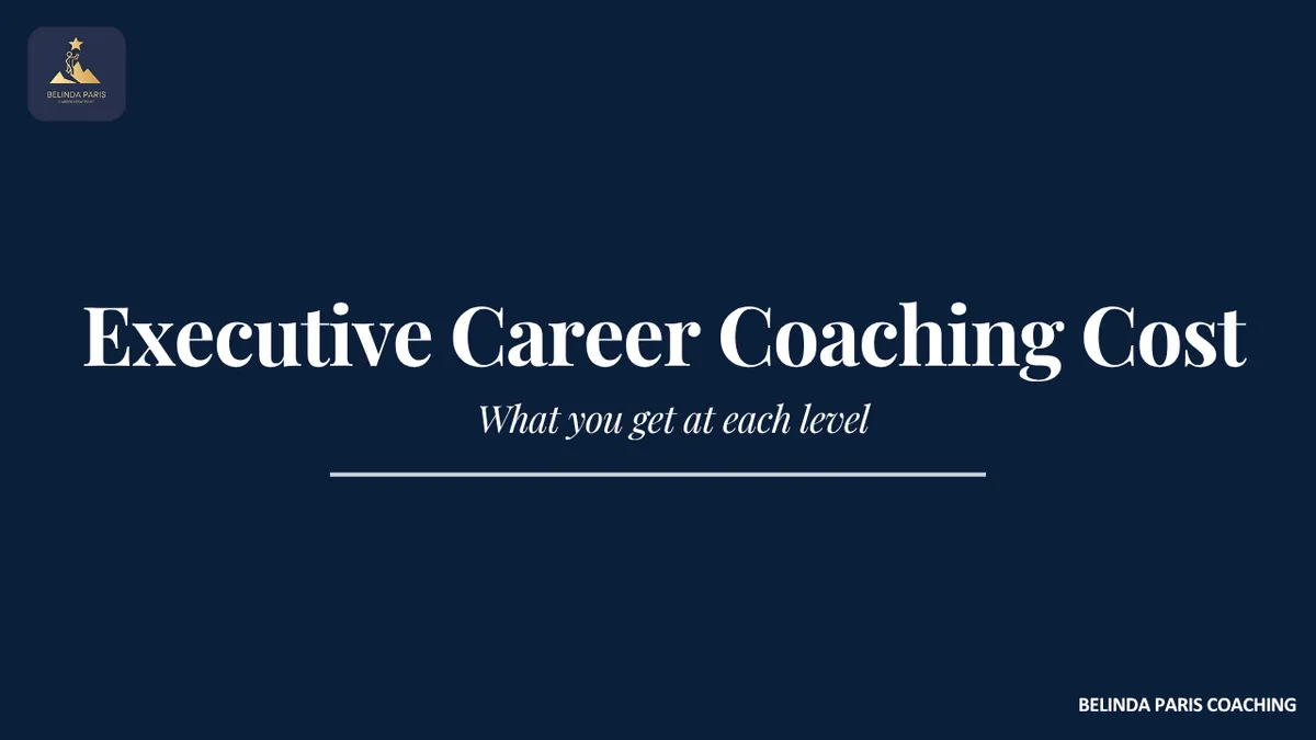 Senior executive comparing career coaching options at a desk with notes and a laptop