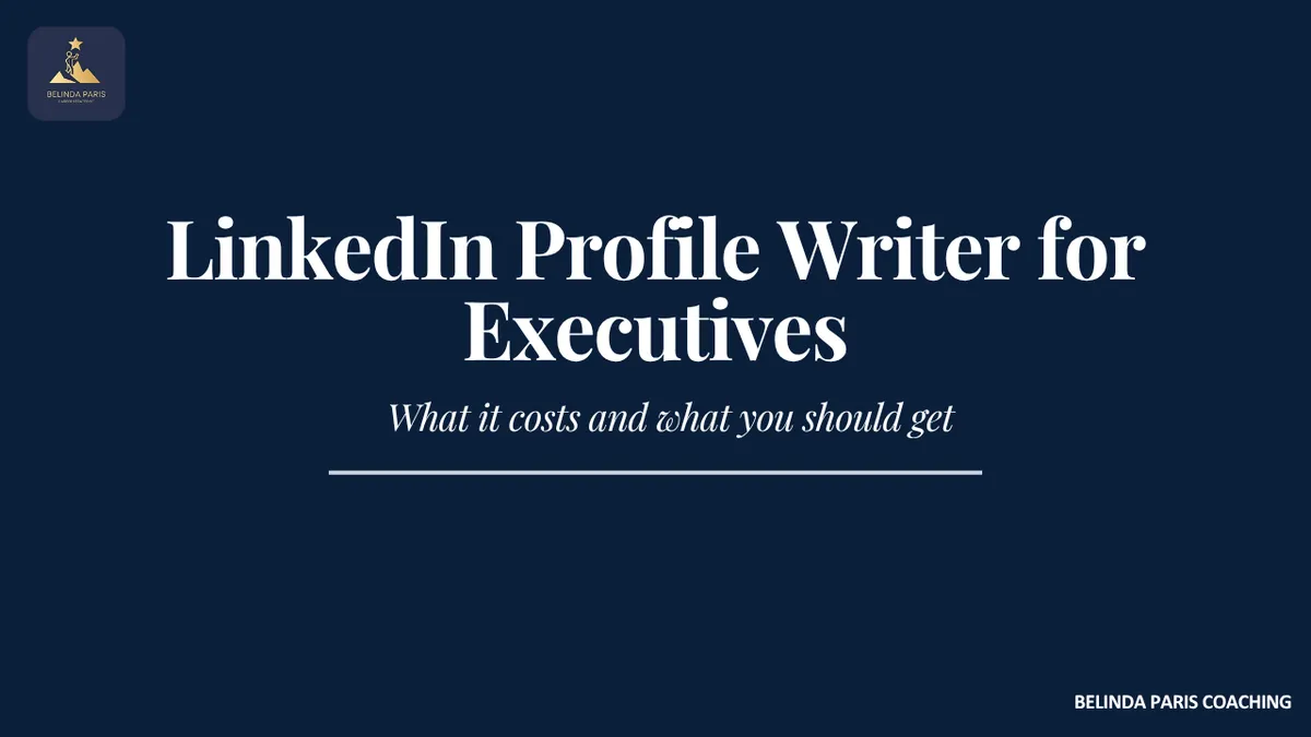 Senior executive reviewing a newly written LinkedIn profile on a laptop