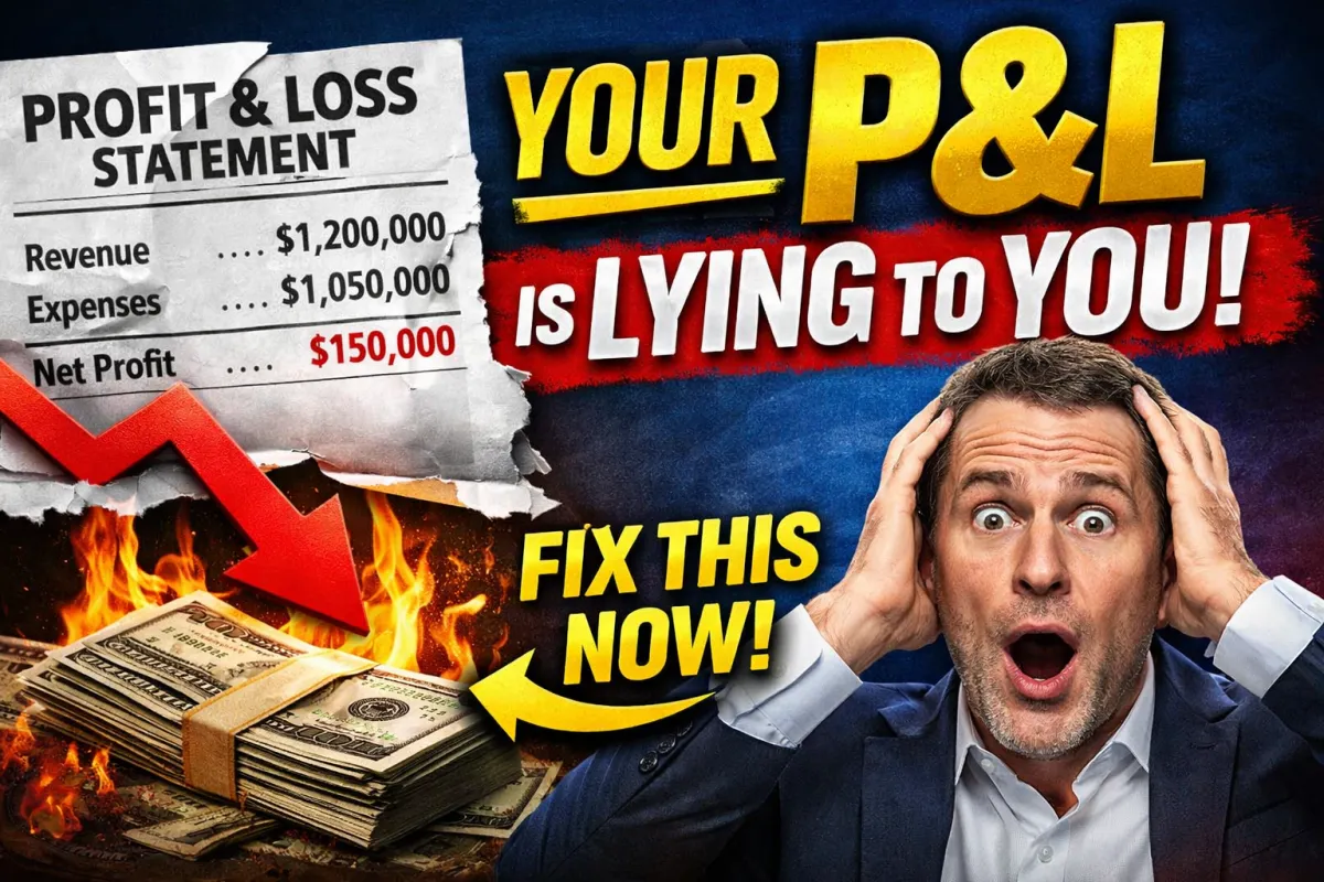 Construction business owner reacting to misleading P&L statement, showing profit erosion, job costing errors, and need for real-time cost tracking
